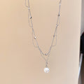 Silver Double Layer Wave Chain Pearl Drop Necklace view 6