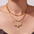 Crystal Winged Star Pendant Necklace in Gold and Silver Tone view 1