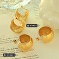 Chunky Smooth C-Shaped Metal Hoop Stud Earrings Gold Steel view 2