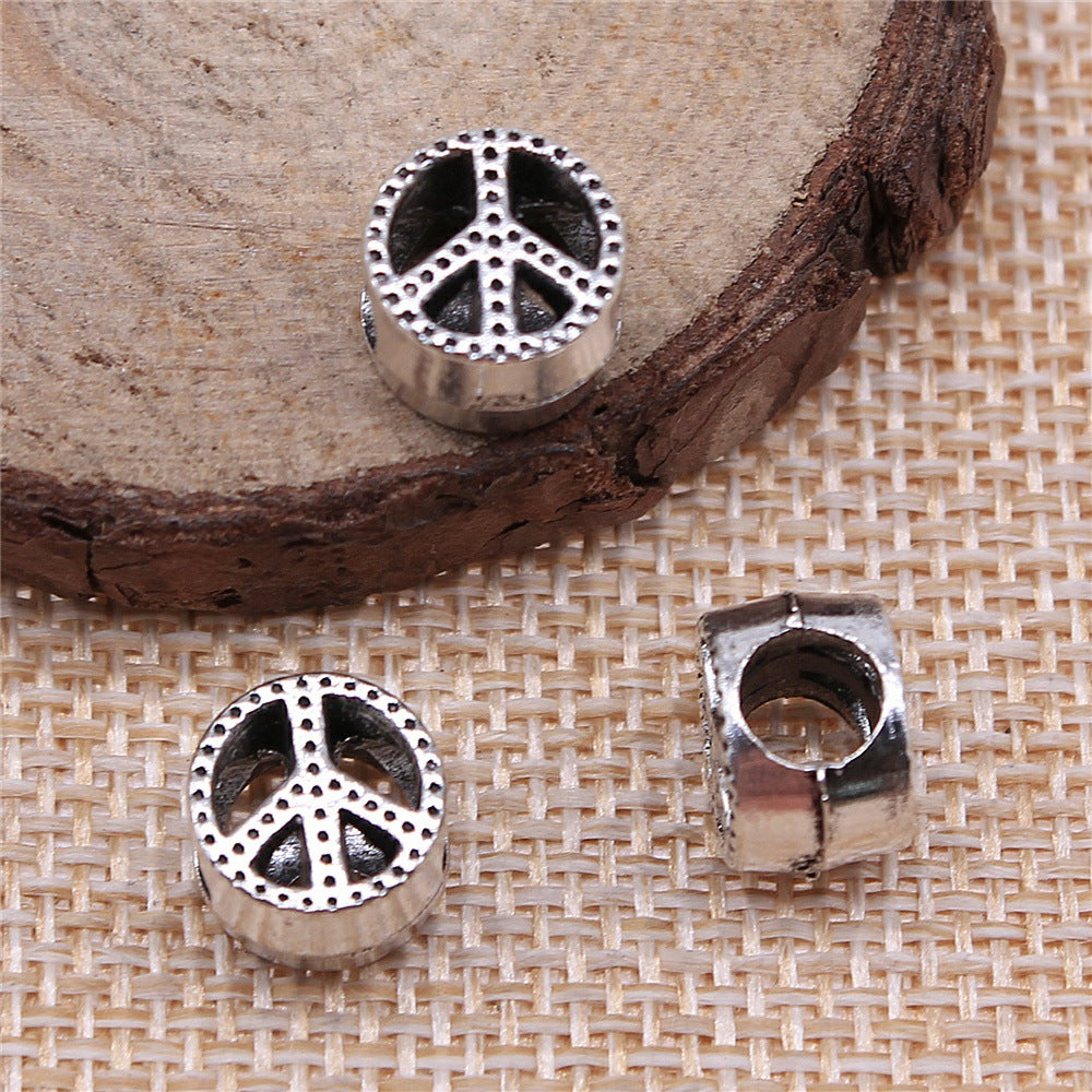 10x10x7mm 1.6g Antique Silver Zinc Alloy Peace Sign Large Hole Beads for Bracelet Jewelry Making