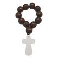Brown Wood Bead Cross Stretch Bracelet Metal Cross Charm view 5