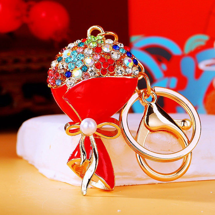Pearl and Crystal Bouquet Keychains in Six Pictured Color Options