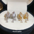 Crystal Leaf Cluster Dangle Clip On Earrings With Polished Metal Details view 4