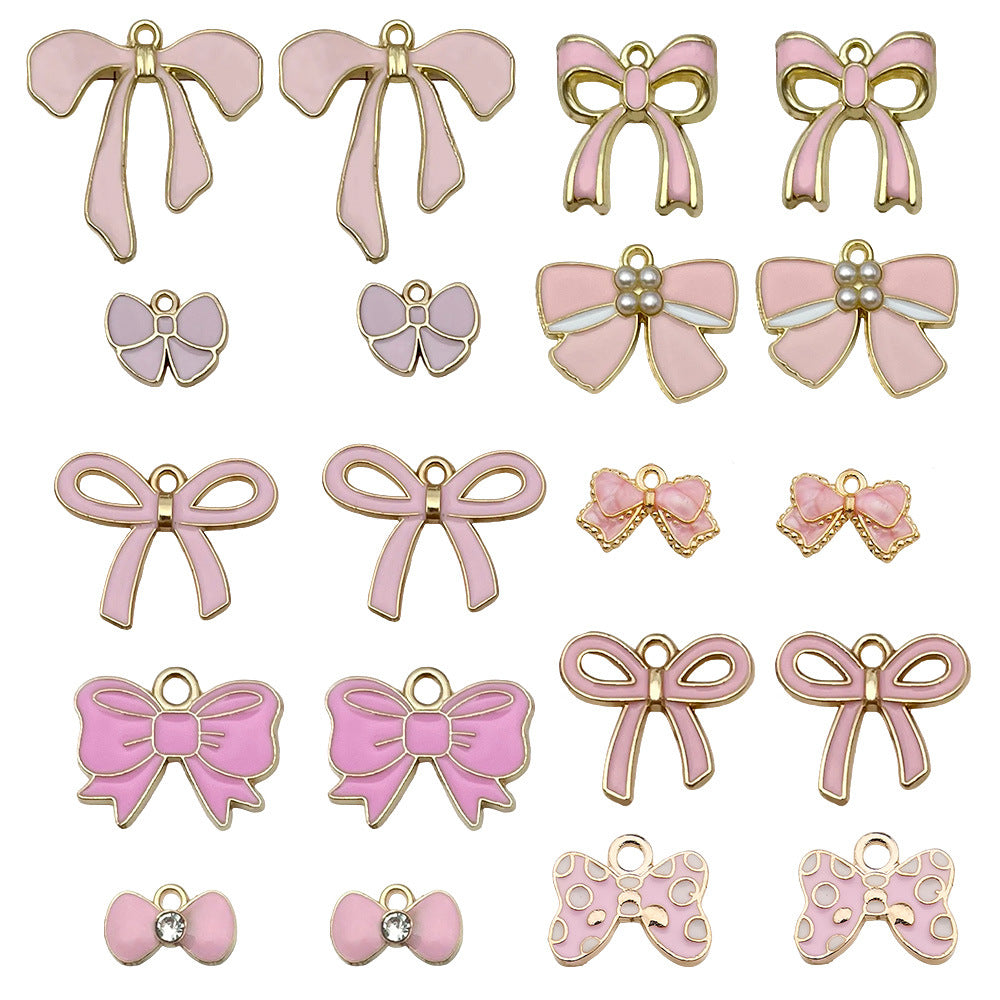 Pink Enamel Zinc Alloy Bow Tie Butterfly Charm Pendant for DIY Necklace Earrings Keychain
