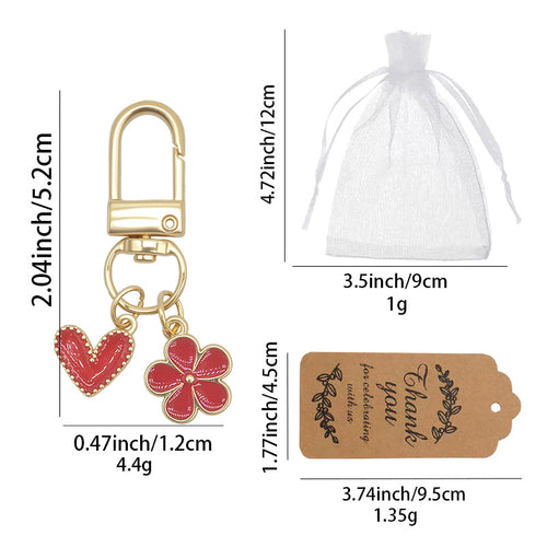 Size chart for heart flower keychain bag and kraft tag