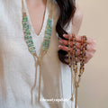Brown Beaded Tassel Lariat Necklace Decorative Jewelry Design view 1