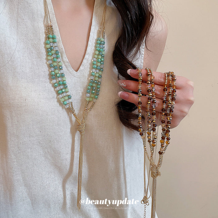 Brown Beaded Tassel Lariat Necklace Decorative Jewelry Design