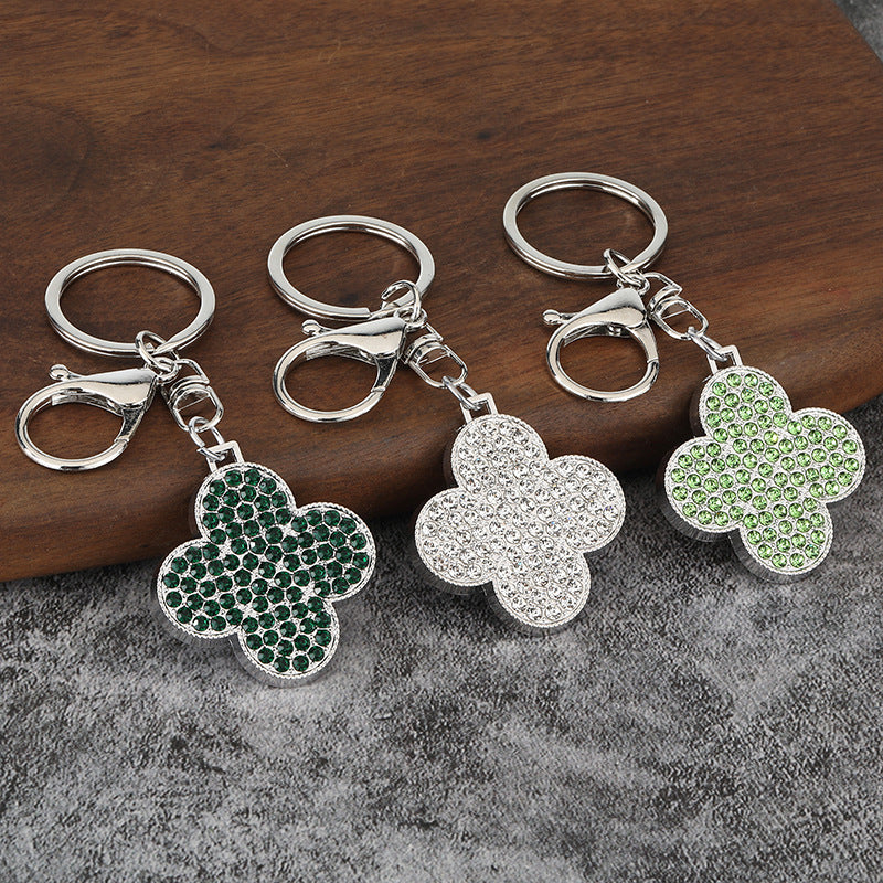 Rhinestone Four-Leaf Clover Zinc Alloy Keychain Car Accessory