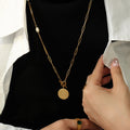 Gold OT Toggle Coin Pendant Long Necklace Pearl Paperclip Chain view 4