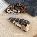 Leopard Print Snap Clip Pearl Bow and Brown Flower view 2
