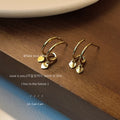 Gold Double Hoop Dual Heart Charm Stud Earrings Pair view 4