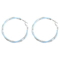 Silver-Tone Light Blue Enamel Twisted Hoop Earrings view 5