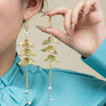 Yellow Translucent Petal Pearl Look Long Hoop Earrings view 6