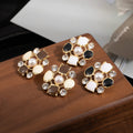 Black White Brown and Pearl Look Cluster Stud Earrings view 2