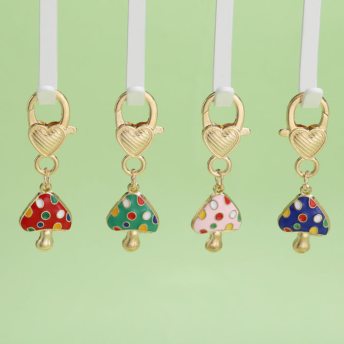 Mushroom Charms With Heart Lobster Clasps, Two Four-Piece Sets