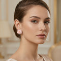 Pale Pink Layered Rose Flower Statement Stud Earrings view 2