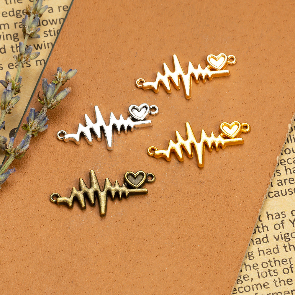 31x10mm Vintage Heartbeat Double Hole Alloy Connector Charm