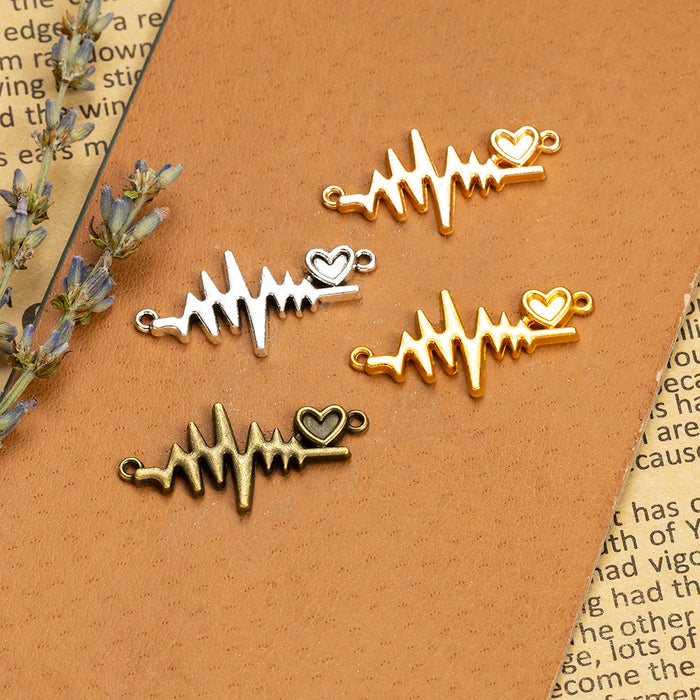 31x10mm Vintage Heartbeat Double Hole Alloy Connector Charm