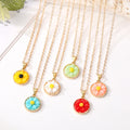 Gold Tone Round Daisy Resin Pendant Necklaces in Six Colors view 1