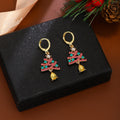 Red Green Christmas Tree Gold Tone Bell Huggie Earrings view 3