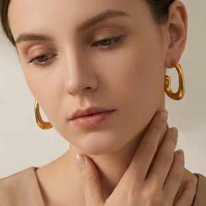 Irregular Rounded C Hoop Earrings in Polished Gold Tone