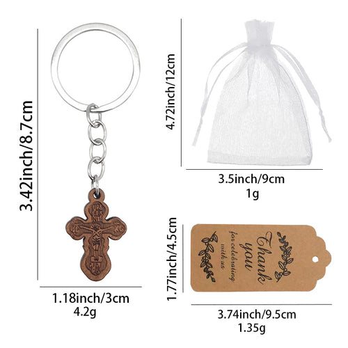 Size chart for wood cross keychain bag and kraft tag