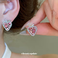 Pink Crystal Heart Studs and White Faux Pearl Drop Earrings view 3