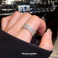Cross X Multi Row Pave Open Adjustable Ring Silver Gold view 3