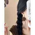 Round Brown Wood Disc Drop Earrings With Gold Tone Studs view 3