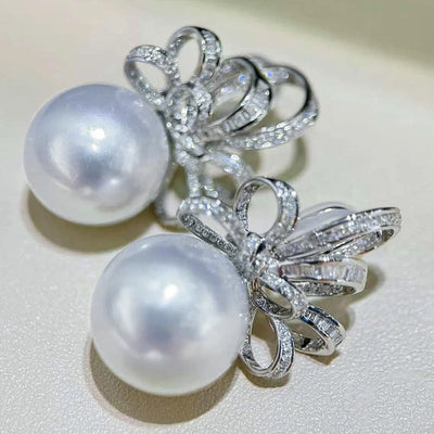 Ribbon Faux Pearl Stud Earrings printed size and weight diagram