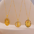 Gold Virgin Mary Zircon Border Pendant Necklace Styles view 4