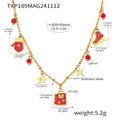 Garnet Christmas Charm Necklace and Bracelet in Gold Tone view 7