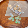 Iridescent Shell Cascade Gold Tone Statement Long Earrings view 4