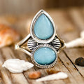 Antique Silver Teardrop Oval Blue Shell Cabochon Ring view 2