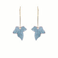 Blue Maple Leaf Extra Long Gold Tone Loop Earrings view 5