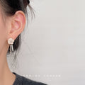 Cream Camellia Enamel Pearl Stud Dual Crystal Tassel Earrings view 2