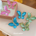 Gold Tone Butterfly Stud Earrings in Three Bright Colors view 3