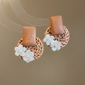 Brown Woven Floral Hoop Statement Earrings Fashion Jewelry for Women view 6