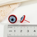 Round Blue Evil Eye Stud Earrings with Six Colored Metal Rims view 5