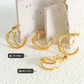 Double Layer C-Shape Geometric Clip-On Earrings Gold Steel view 2