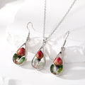 Silver Tone Teardrop Pressed Flower Resin Necklace and Earring Options in Eight Designs view 3