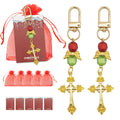 Gold Cross Red Green Bead Angel Wings Christmas Keychain view 1