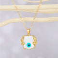 Gold Tone Square Bamboo Frame Evil Eye Pendant Necklaces in Five Colors view 7