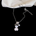 Silver Bear Crystal Pearl Pendant Necklaces And Bracelet view 8