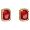 Gold Rectangular Red Crystal Stud Earrings Prong Pair view 5