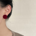 Wine Red Round Velvet Flocked Circle Stud Earrings view 2