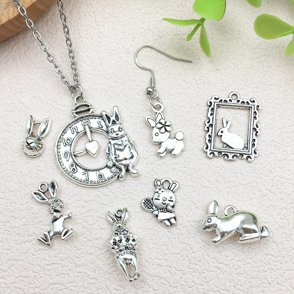 Antique Silver Zinc Alloy Easter Rabbit Charm Pendant for DIY Earrings Keychain Jewelry