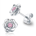 Rose Flower Stud Earrings Multi Metal Clear Pink Centers view 10