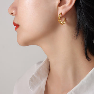 Gold Or Silver Beaded C Hoop Earrings Graduated Balls