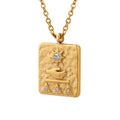 Square Sun Hand Relief Pendant Necklace Gold Steel Zircon view 5